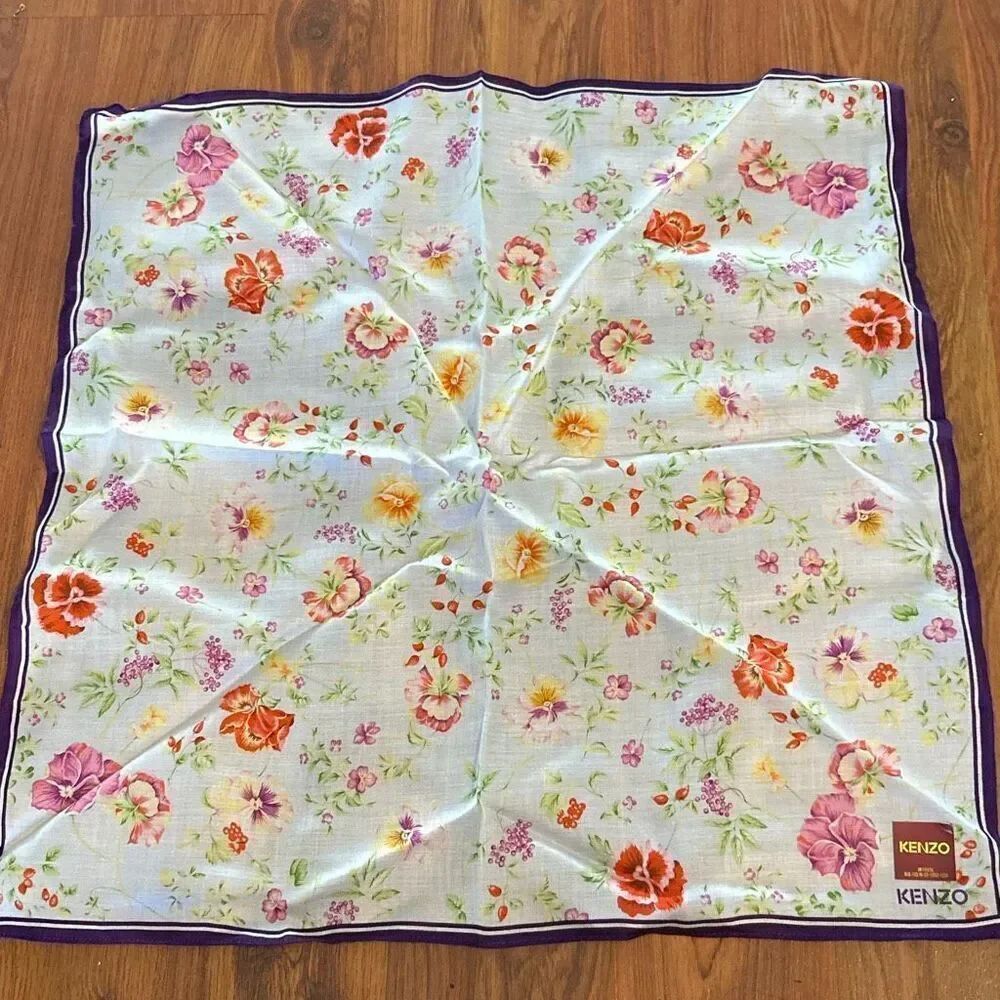 NWT Kenzo purple floral 100% silk scarf